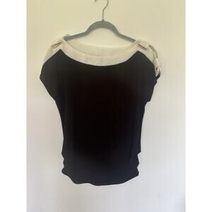 Per seption concept top- Black & White - Cutouts & Gold Details - Sz Small